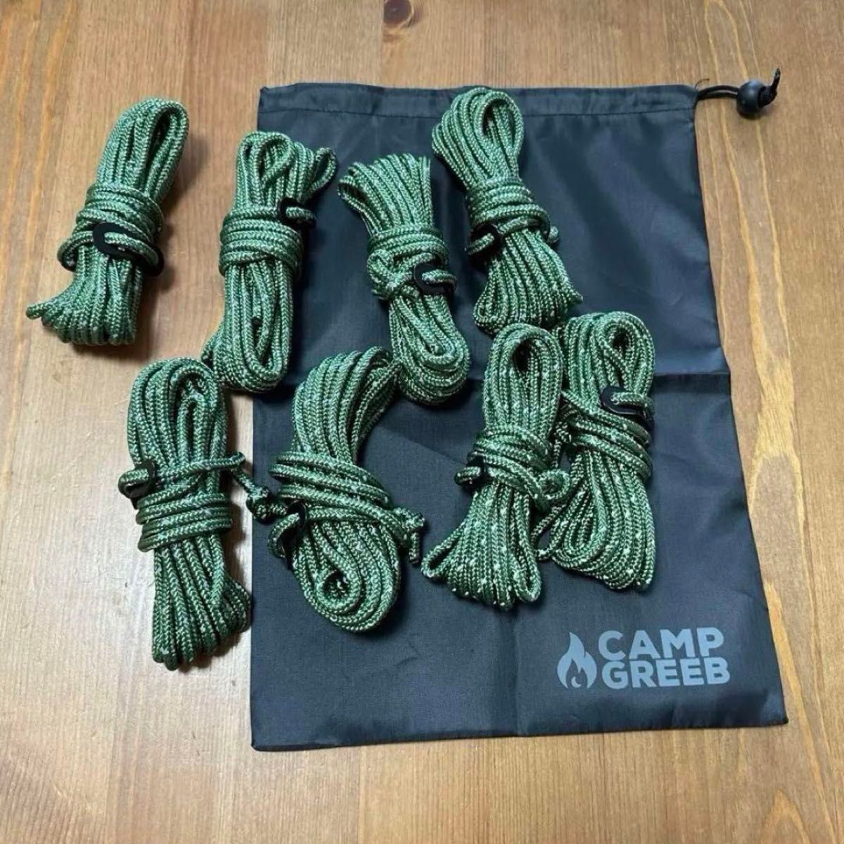 キャンプ ガイロープ パラコード 5mm 8本 ロープ テント タープ 反射材 キャンプ用品 テントロープ アウトドア