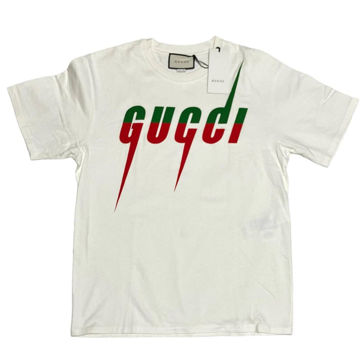 1円GUCCI グッチ 国内正規品 タグ付き 箱付 ロゴ 半袖 Tシャツ コットン100% 白 メンズ XLサイズ 565806の画像1