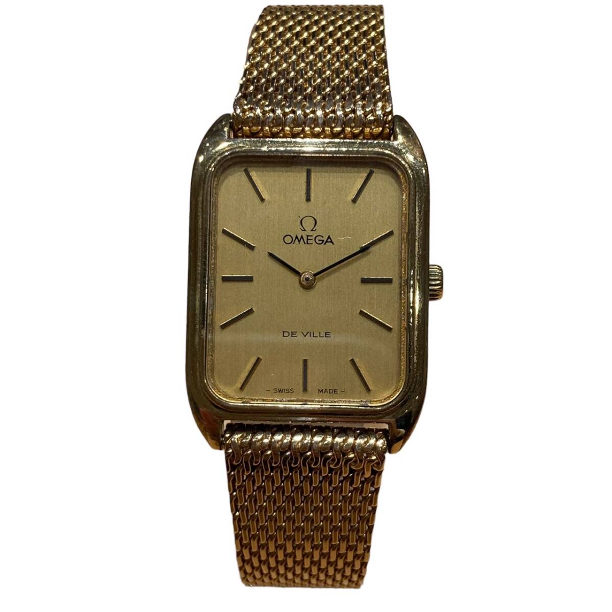 OMEGA オメガ デビル スクエア ゴールドカラー文字盤 社外ベルト 不動品 腕時計 手巻きの画像1