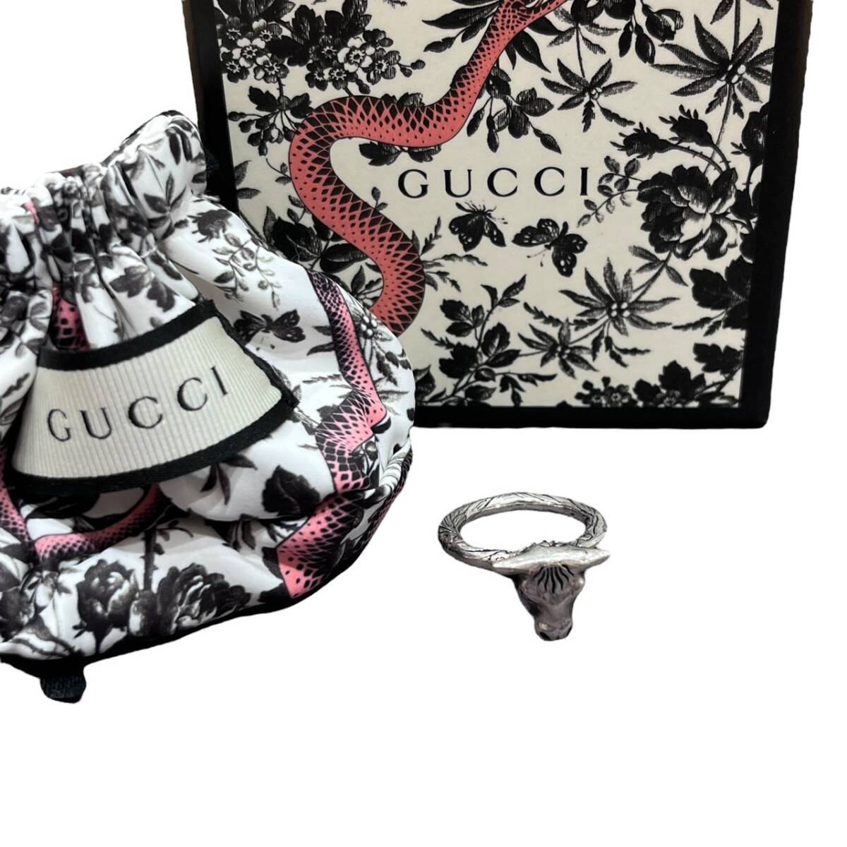GUCCI Gucci bru корова узор серебряное кольцо кольцо 15