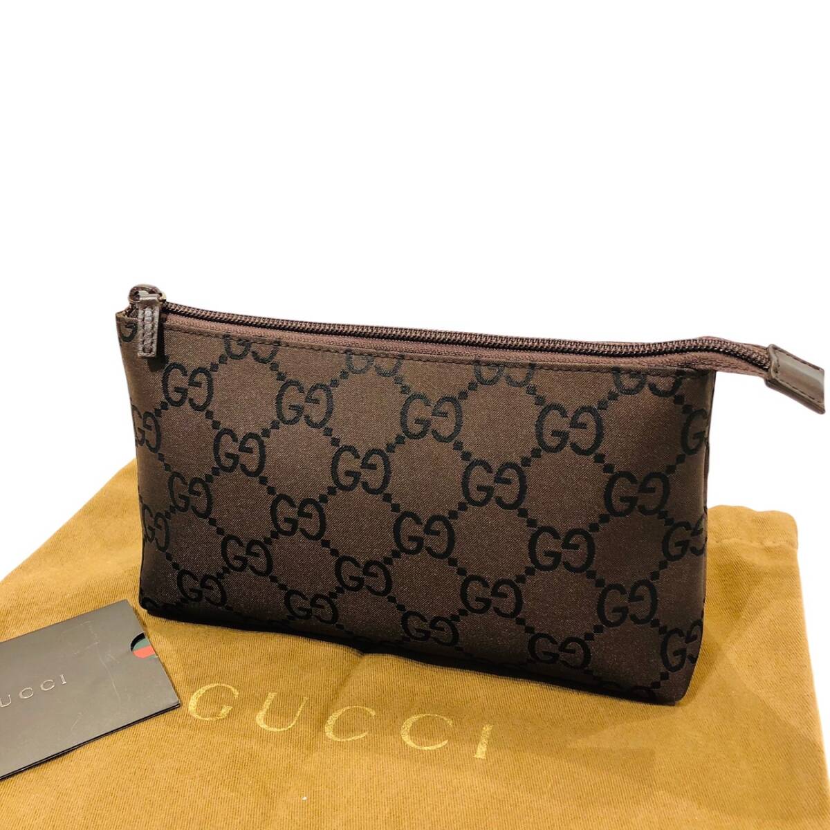 【美品】GUCCI グッチ 73273 002404 マイクロGG ナイロン マルチポーチ 小物入れ ブラウン系