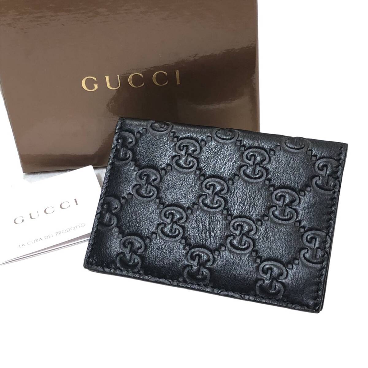 【未使用】GUCCI グッチ パスケース 146231 マイクログッチシマ レザー ブラック 黒 定期入れ カードケース_画像1