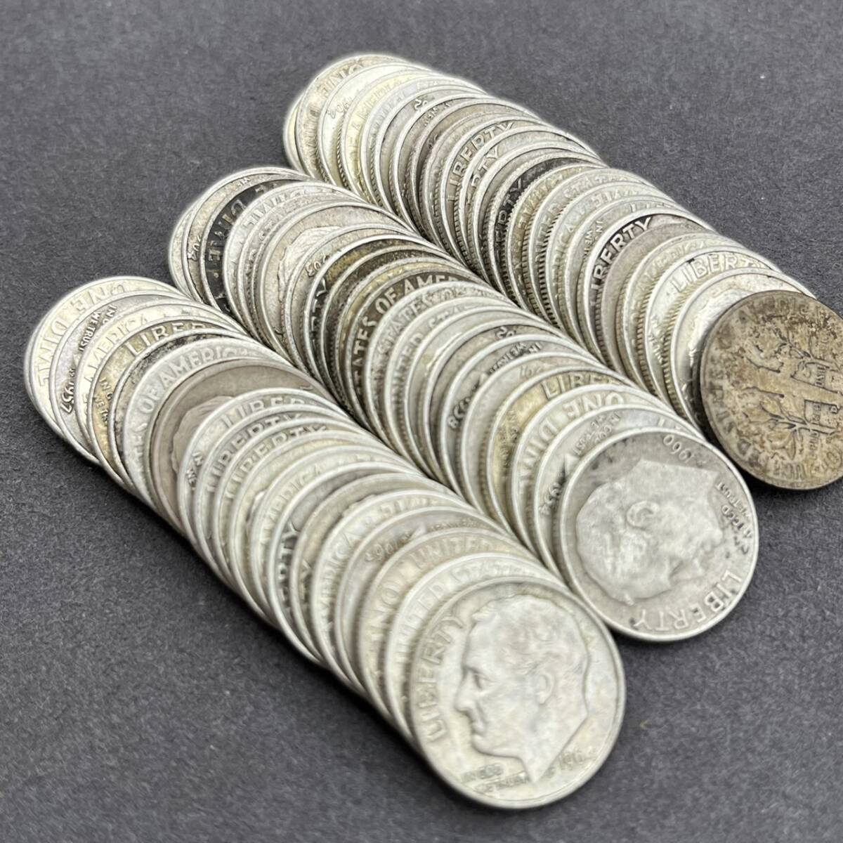 1円 アメリカ銀貨 164.1ｇ 1964年以前 10セント ダイム ルーズベルト ドル ダラー アンティークコイン コレクションの画像3
