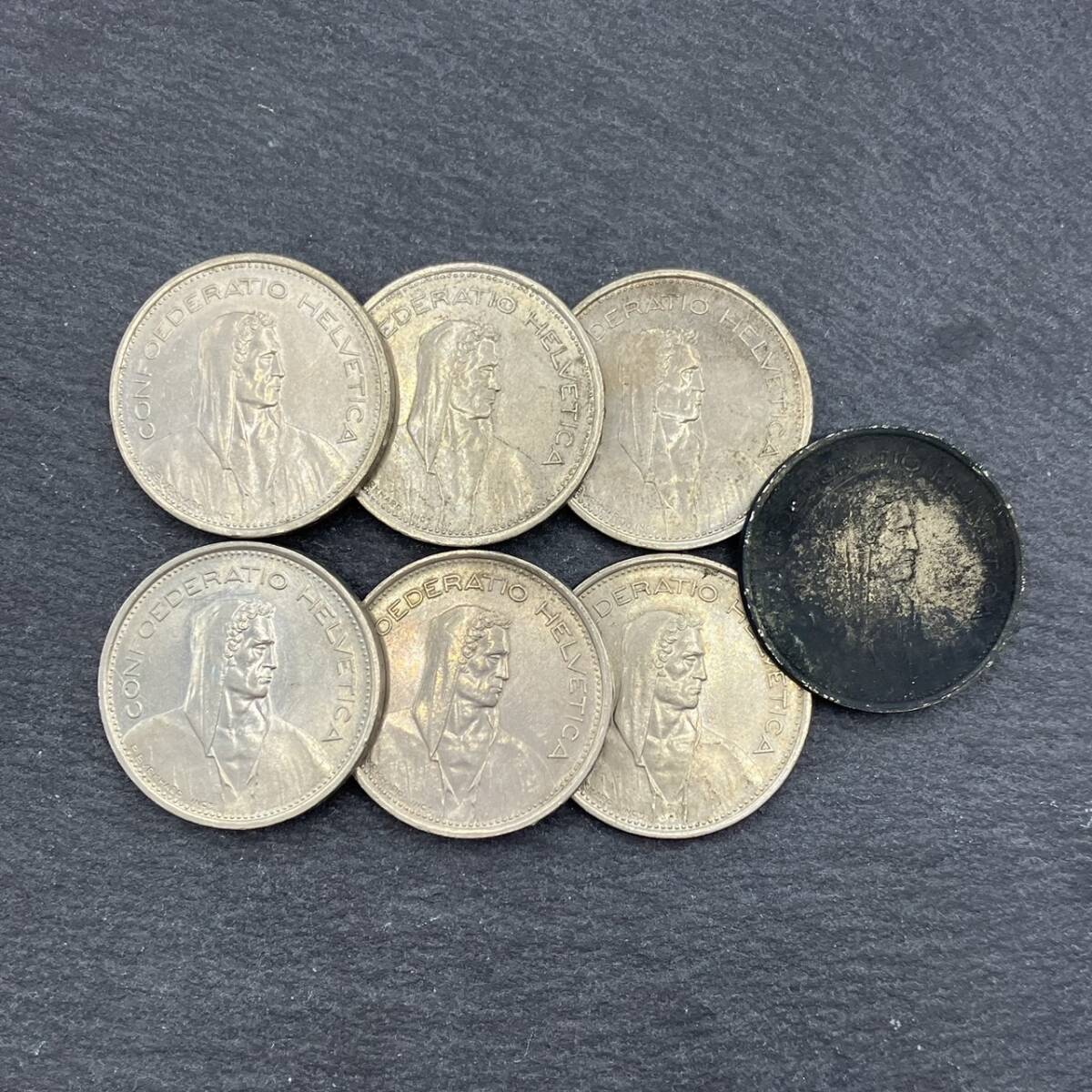 スイス硬貨 5フラン ウィリアム・テル 1968年 1970年 7枚セット 約92.9ｇ アンティークコイン コレクションの画像1