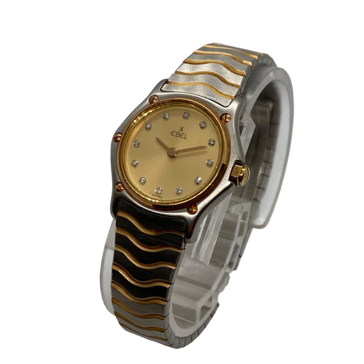 EBEL エベル レディース腕時計 クラシックウェーブ 1057901 18K GOLD BEZEL 石付 アイボリー文字盤の画像1