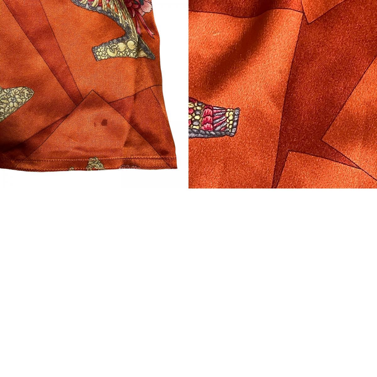 Salvatore Ferragamo Ferragamo shirt long sleeve silk * some stains have cardigan * quality inscription none reversible orange series lady's size 40