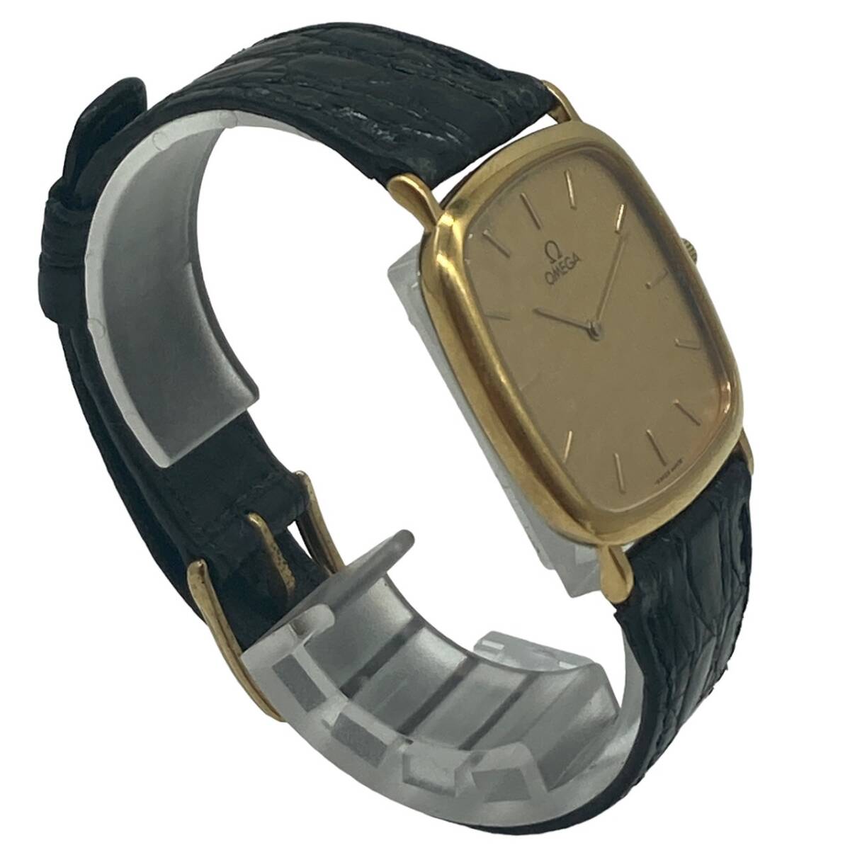 OMEGA オメガ デビル アンティーク スクエア 金文字盤 腕時計 クォーツ ゴールドカラー GP×レザーベルトの画像3