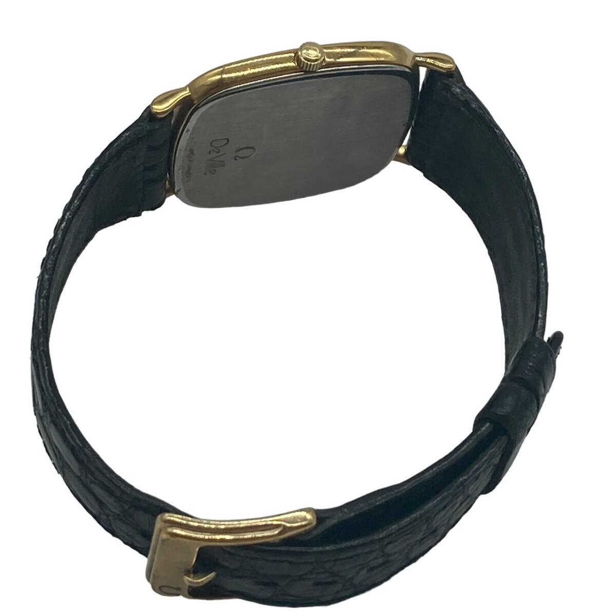 OMEGA オメガ デビル アンティーク スクエア 金文字盤 腕時計 クォーツ ゴールドカラー GP×レザーベルトの画像5