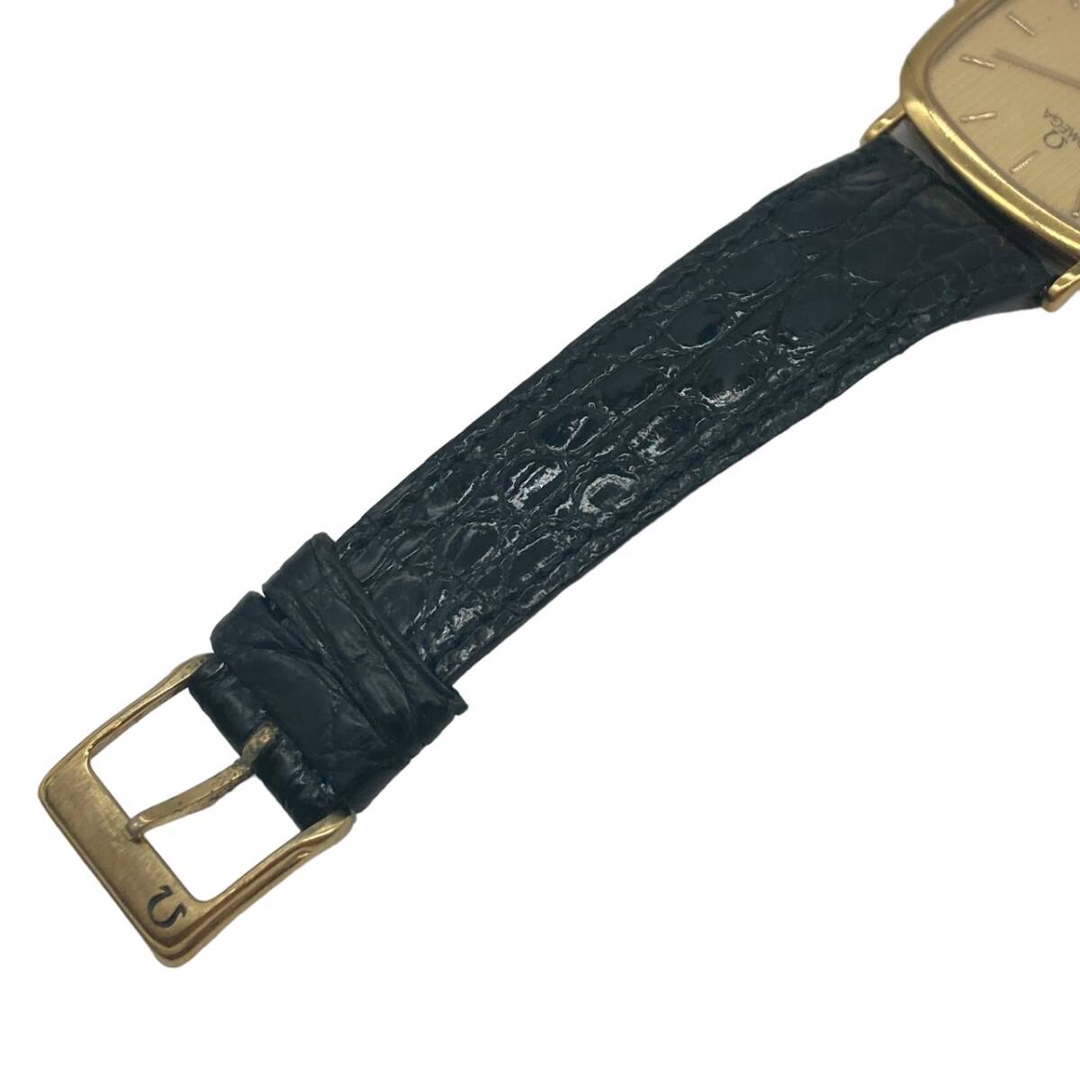 OMEGA オメガ デビル アンティーク スクエア 金文字盤 腕時計 クォーツ ゴールドカラー GP×レザーベルトの画像6