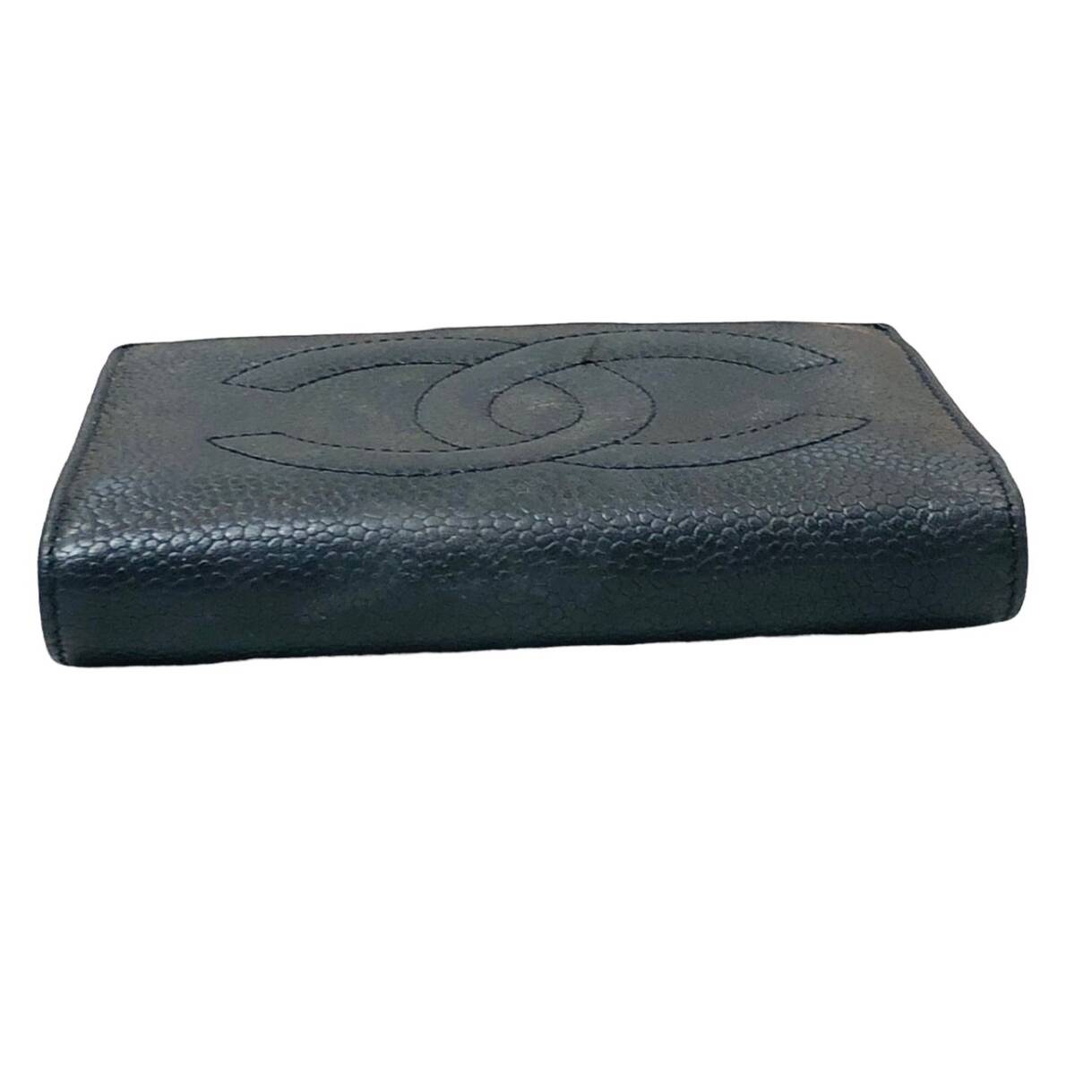 CHANEL シャネル がま口 黒 ブラック キャビアスキン ココマーク レザー 二つ折り財布 レディースの画像8
