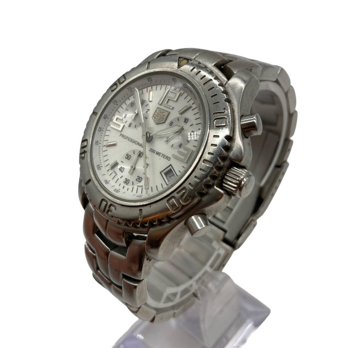 1円 タグホイヤー プロフェッショナル 200m ホワイト文字盤 クロノグラフ 自動巻き SS 腕時計の画像1
