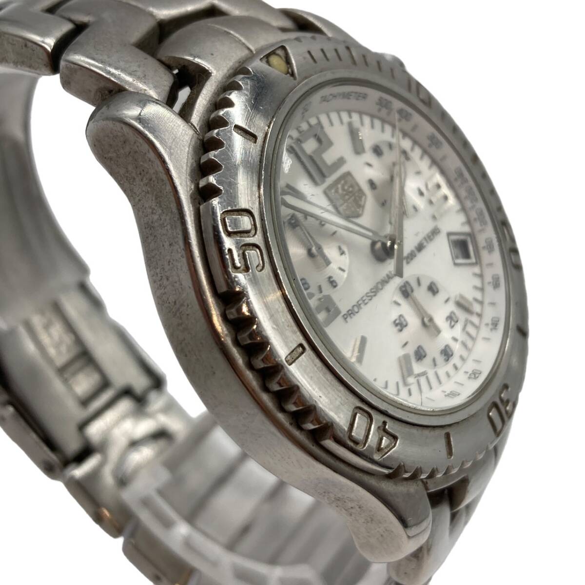1円 タグホイヤー プロフェッショナル 200m ホワイト文字盤 クロノグラフ 自動巻き SS 腕時計の画像4