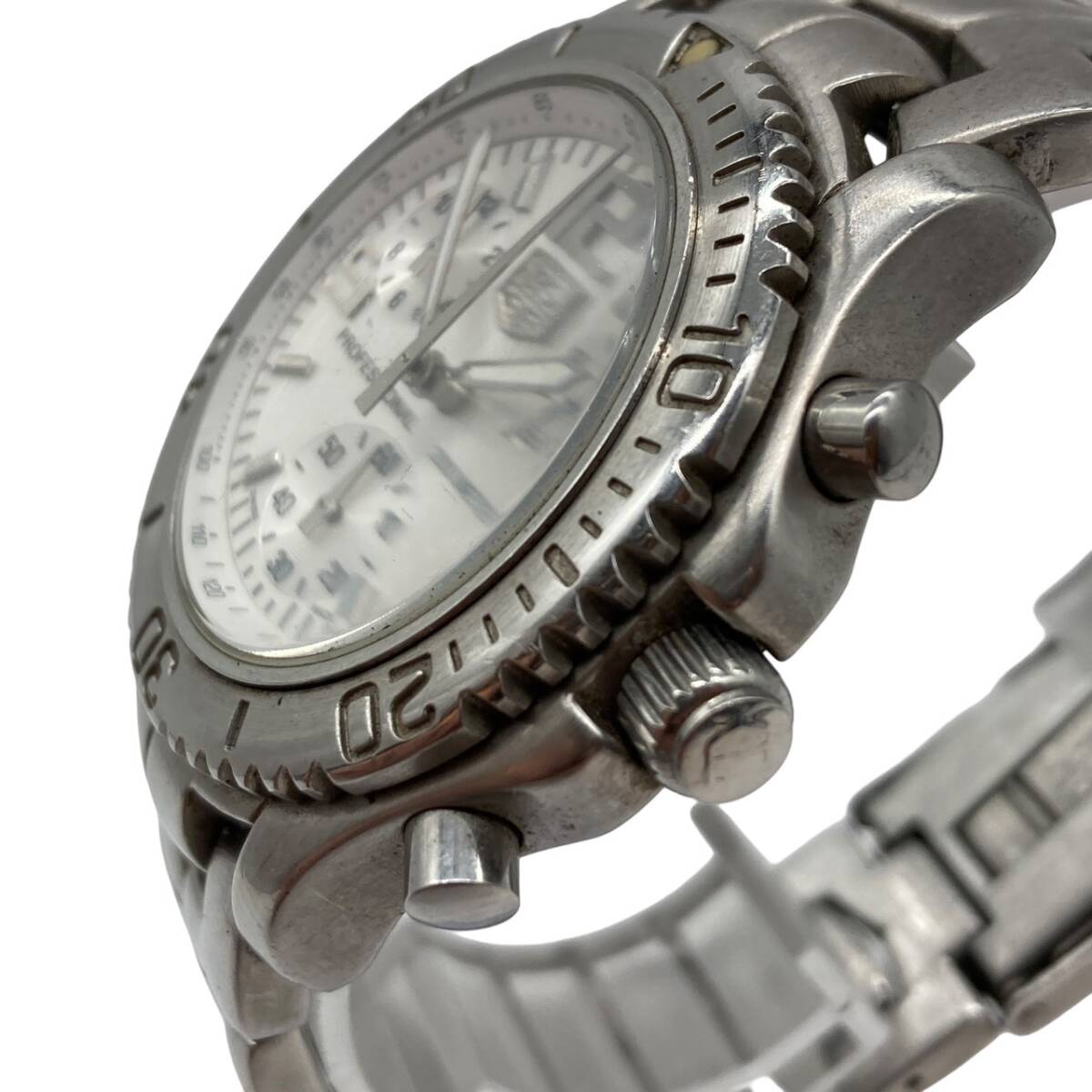 1円 タグホイヤー プロフェッショナル 200m ホワイト文字盤 クロノグラフ 自動巻き SS 腕時計の画像3