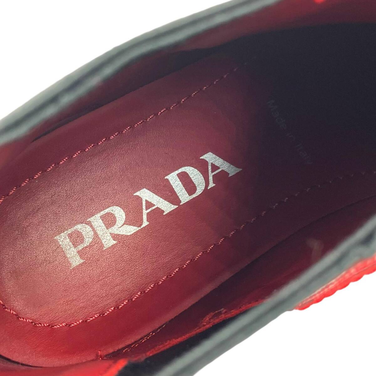 PRADA プラダ モノリス チェルシーブーツ ブーティ サイドゴア エナメル パテントレザー レッド系 サイズ38ハーフ 725