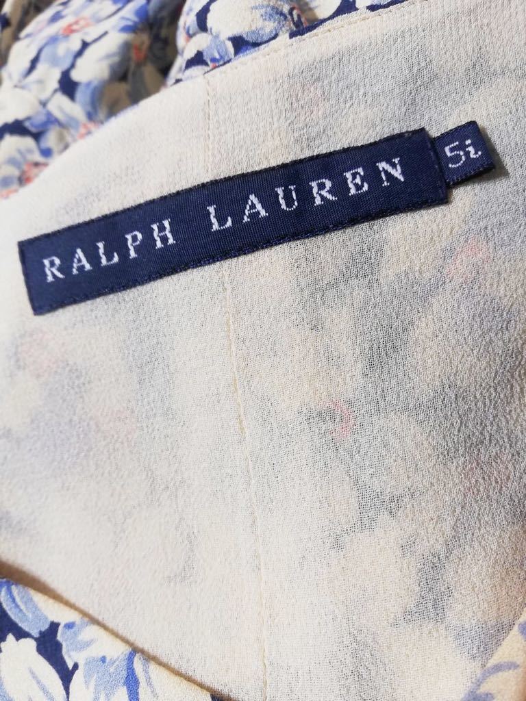 ○ 美品 RALPH LAUREN ラルフローレン レディース 花柄 フローラル柄 シルク ワンピース ドレス 5表記_画像3