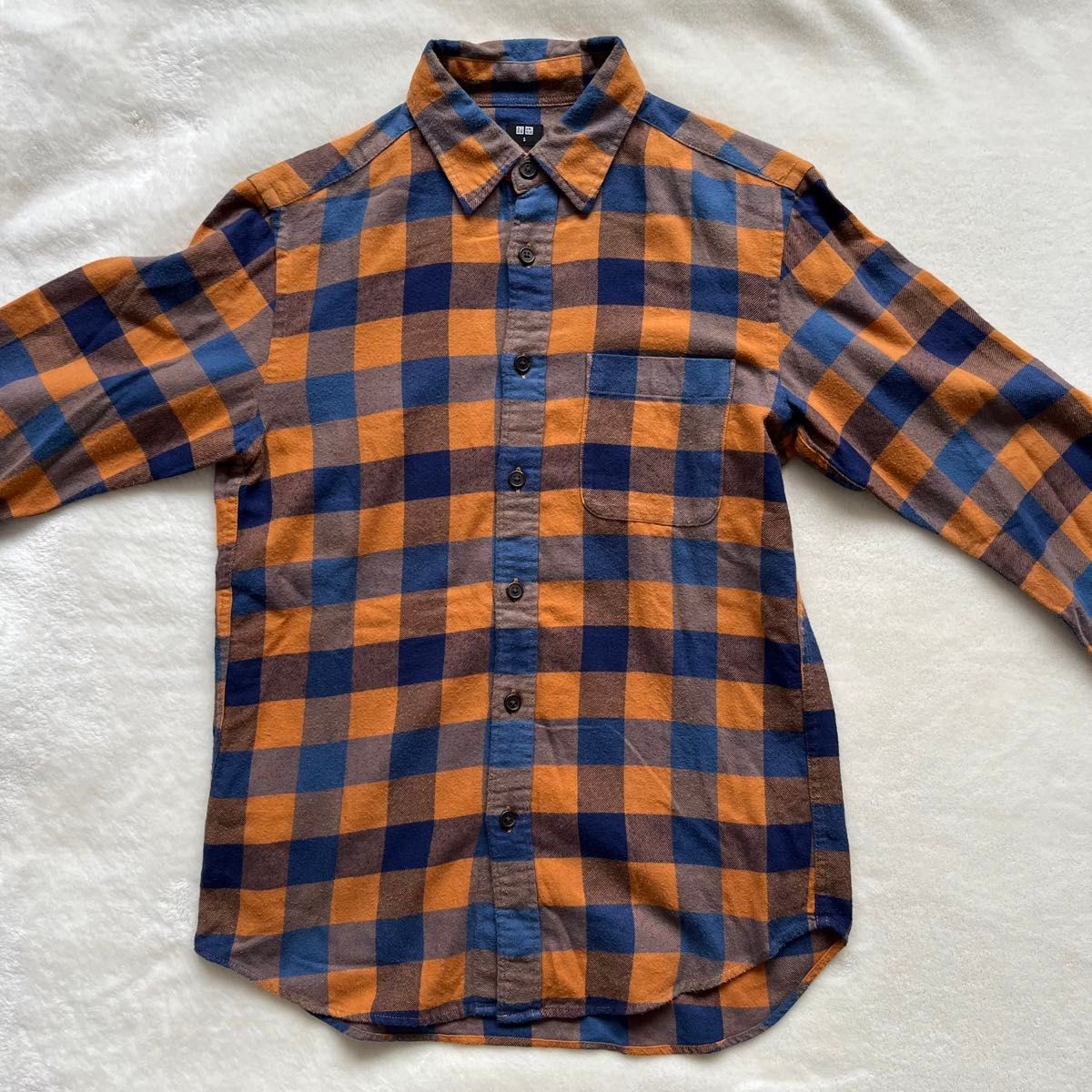 現在未製造　定価4000円以上　ブランド　ユニクロ　チェックシャツ　オレンジ　ブルー　紺色　羽織り　即日発送