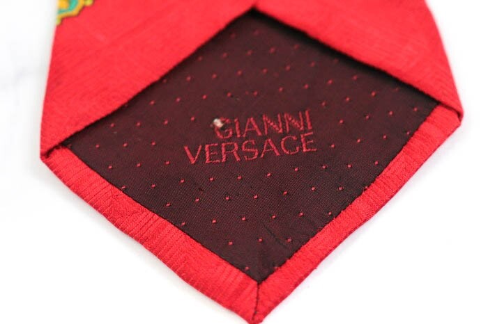 ジャンニ・ヴェルサーチ シルク 総柄 花柄 幾何学模様 イタリア製 ブランド ネクタイ メンズ イエロー GIANNI VERSACE_画像6