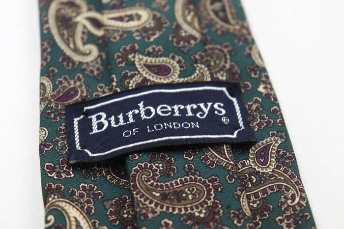 バーバリーズ シルク 総柄 ペイズリー 幾何学模様 アメリカ製 ブランド ネクタイ メンズ グリーン 美品 Burberrysの画像4