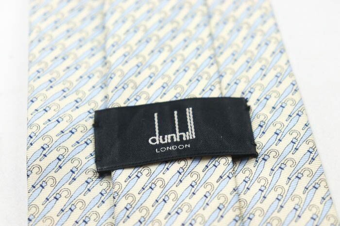 ダンヒル シルク ストライプ柄 パネル柄 パラソル 傘 イタリア製 ブランド ネクタイ メンズ ホワイト 美品 dunhillの画像4