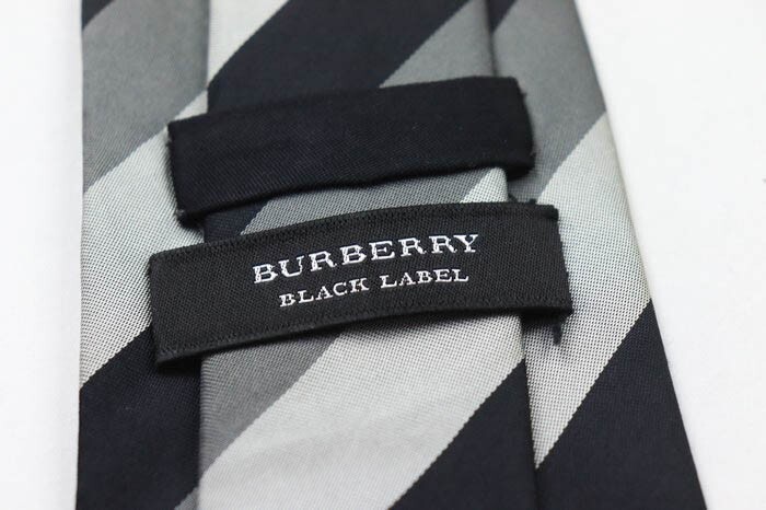 バーバリーブラックレーベル シルク ストライプ柄 オンブレストライプ 日本製 ブランド ネクタイ メンズ グレー BURBERRY BLACK LABELの画像4