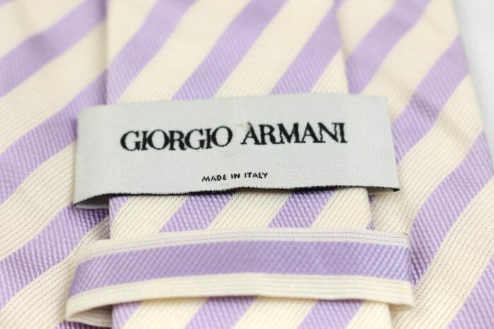 ジョルジオアルマーニ シルク ストライプ柄 ダブルストライプ イタリア製 ブランド ネクタイ メンズ オフホワイト GIORGIO ARMANI_画像4