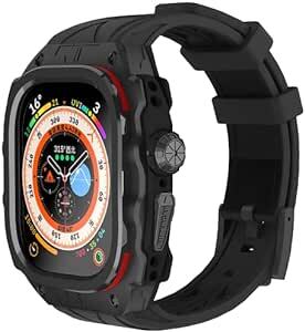 高級メタルケース Apple Watch Ultra 1/2 49mmバンド カバー付き 高耐久 頑丈なケース シリコンストラップ