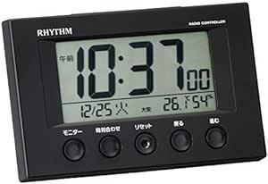 リズム(RHYTHM) 目覚まし時計 電波時計 温度計・湿度計付き フィットウェーブスマート 黒 7.7×12×5.4cm 8RZ_画像1