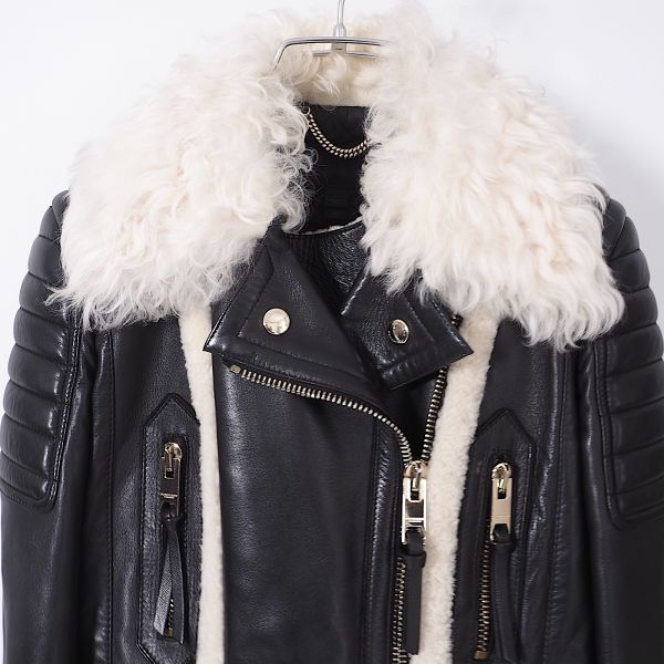 4-SD001[ beautiful goods ] Burberry p low Sam BURBERRY PRORSUM highest grade ram leather rider's jacket black 40 lady's 