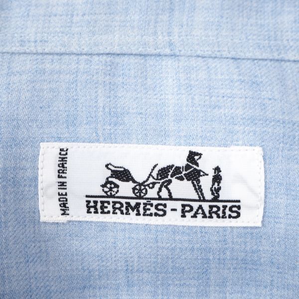 4-YB206 Hermes HERMES Logo вышивка хлопок linen Gold Serie кнопка рубашка с длинным рукавом голубой 40 мужской 
