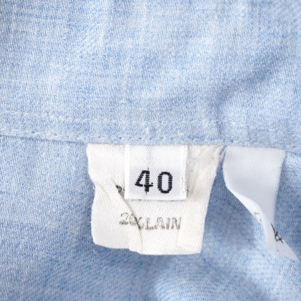 4-YB206 Hermes HERMES Logo вышивка хлопок linen Gold Serie кнопка рубашка с длинным рукавом голубой 40 мужской 