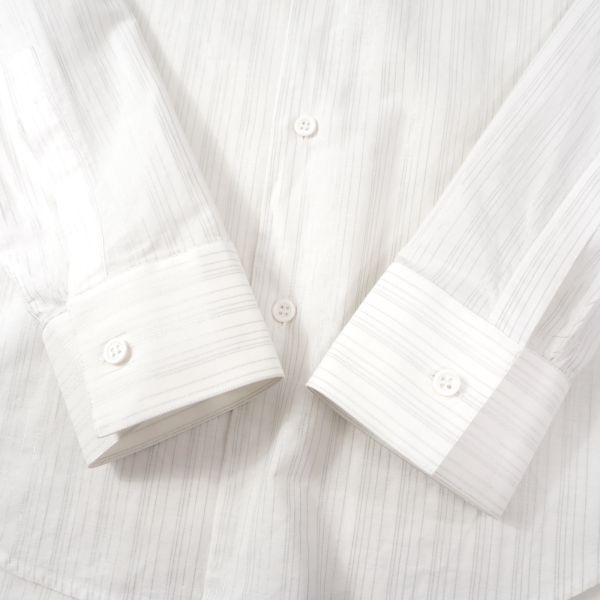 4-SC015【美品】ディオールオム DIOR HOMME エディ期 ラメ ストライプ シャツ ホワイト 39 メンズの画像3