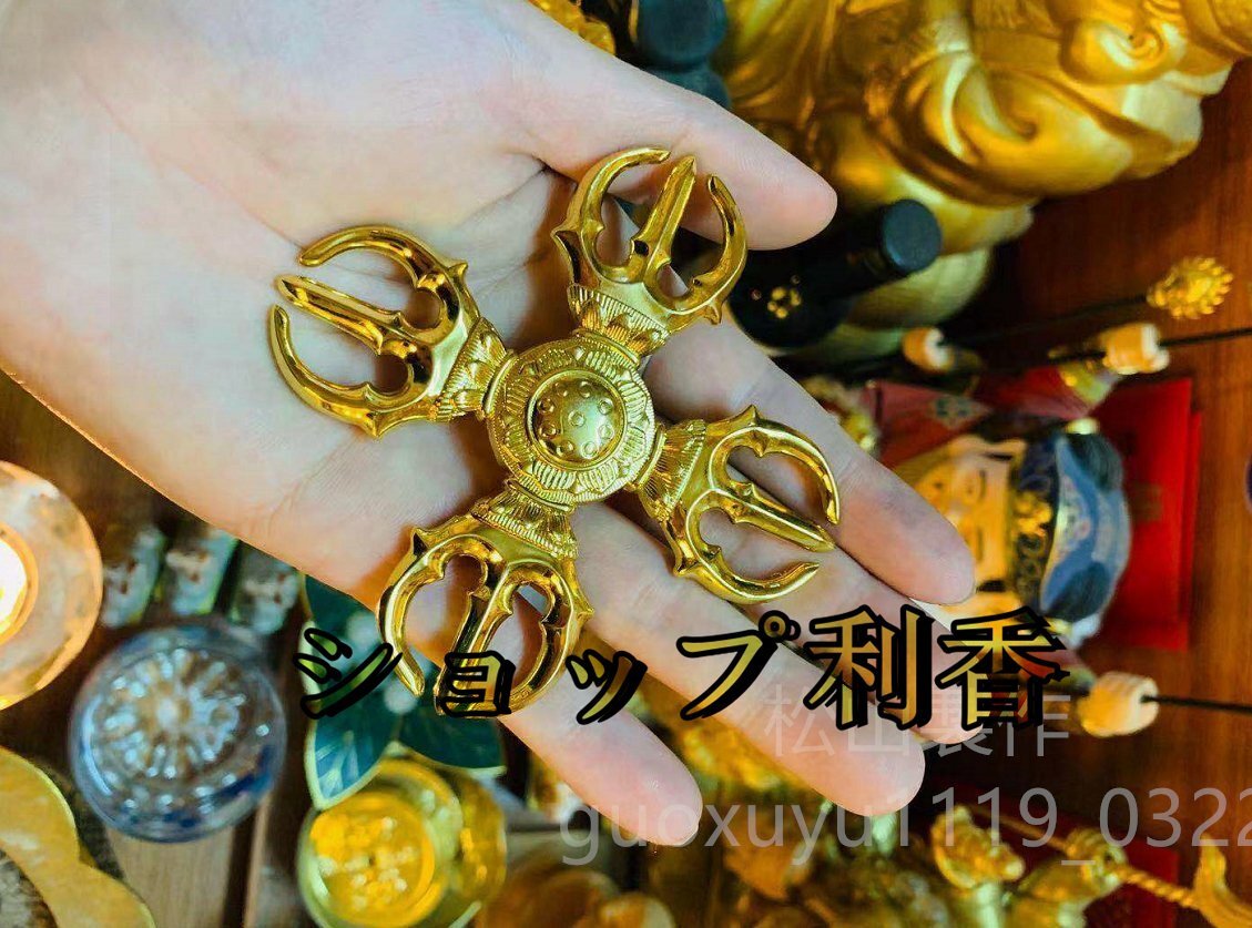 密教法具 寺院用仏具」羯磨&輪宝5点セット☆金メッキ 直径 9cm 密教法具 寺院用仏具」羯磨&輪宝5点セット☆金メッキ 直径 9cm