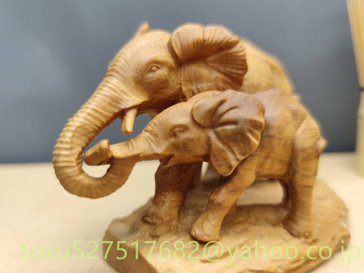 象の置物 木彫り 細密細工 極上品 親子象 彫刻工芸品_画像4