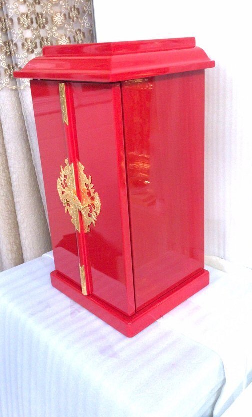 未使用 仏教美術 木製 朱塗り 厨子 (内寸幅20cm高36cm奥14cm) 未使用 仏教美術 木製 朱塗り 厨子 (内寸幅20cm高36cm奥14cm)