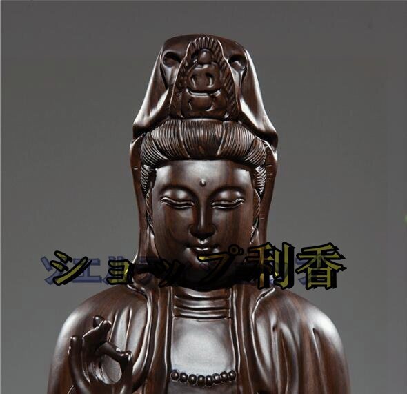 極上品◆仏教美術 精密細工 木彫り 黒檀木 観音菩薩座像　仏像　置物_画像5