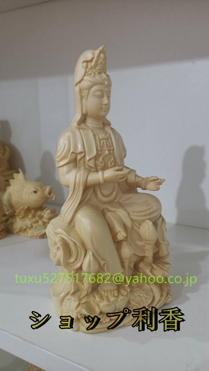 仏教美術 木彫 観音菩薩 観音菩薩像 置物 細密造像 仏像 精密彫刻 高19.5cm_画像2