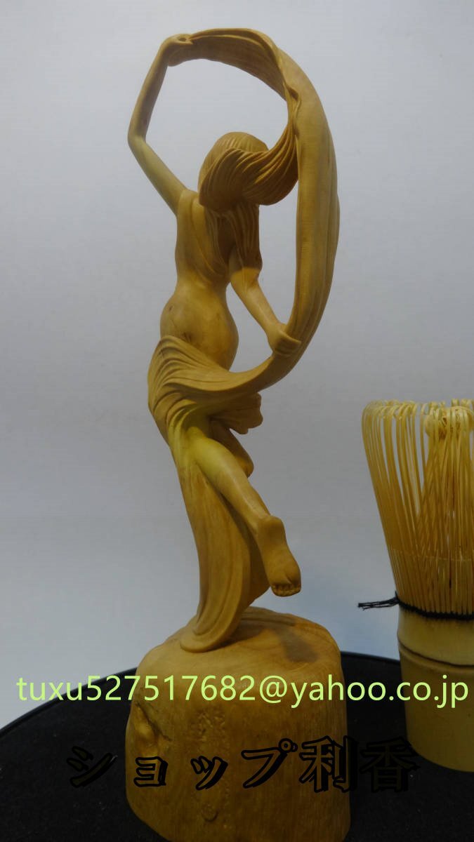美少女 置物 洋彫刻 天然木・柘植製・木彫り・細密彫刻・総高20cm_画像3