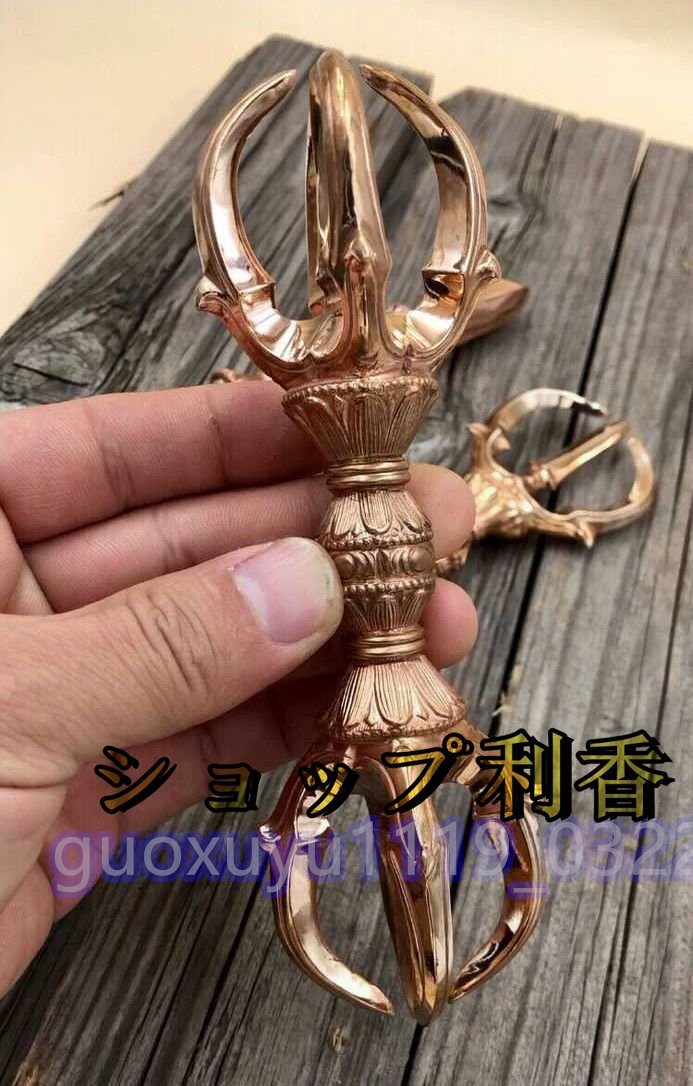 「密教法具 寺院仏具」極上品 真言宗 五鈷杵/三鈷杵/独鈷杵 三点セット 金剛杵 銅製 磨き仕上げ 長さ22cm_画像3