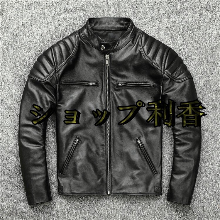 メンズジャケット　レザー タイト 牛革 本革ジャケット ブルゾン　バイクジャケット オイルレザー 黒　Ｓ～6ＸＬ_画像1