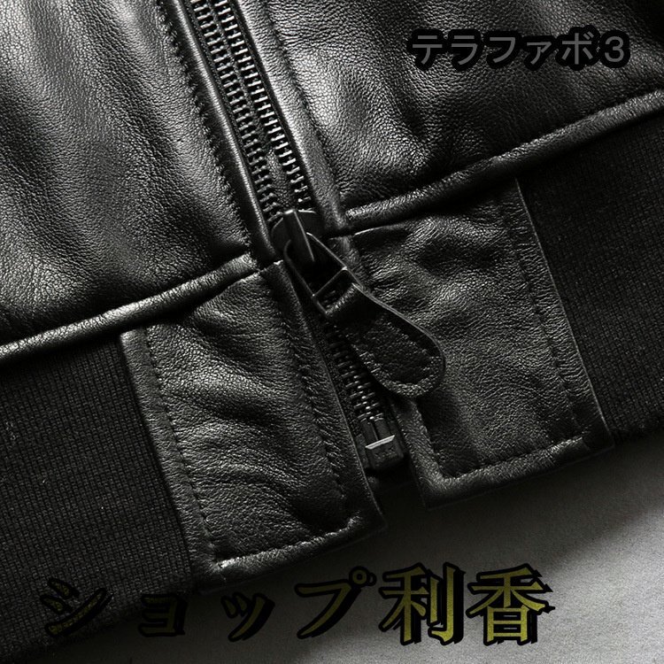 秋冬　上品　刺繍フライトジャケット メンズ ミリタリージャケット 空軍 カジュアル 羊革 本革 革ジャン S～XXL　黒_画像6