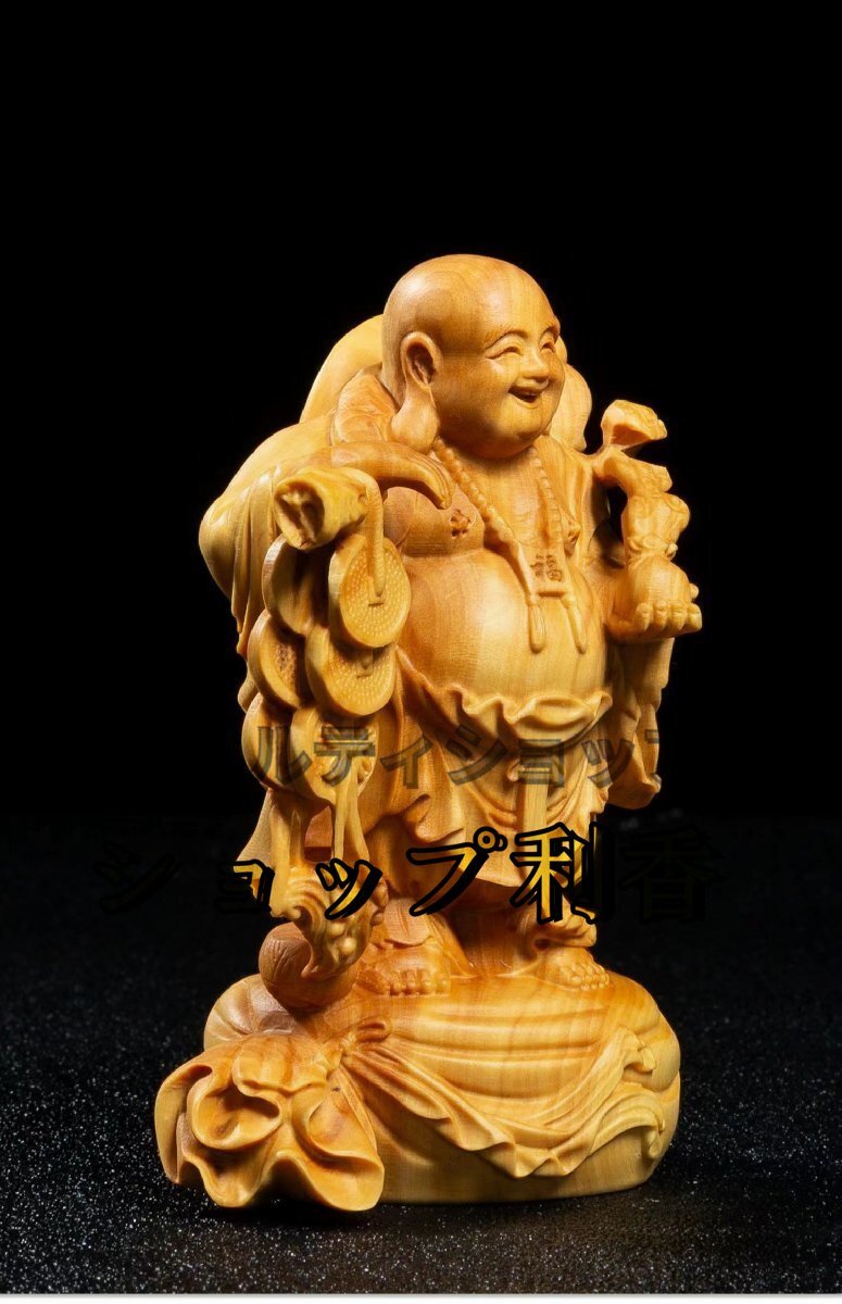極上の木彫 布袋様 七福神 置物 精密彫刻 木彫仏像 仏教工芸品 金運 財運_画像1