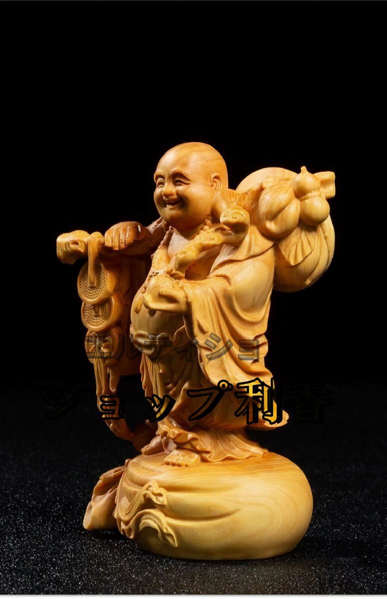 極上の木彫 布袋様 七福神 置物 精密彫刻 木彫仏像 仏教工芸品 金運 財運_画像2