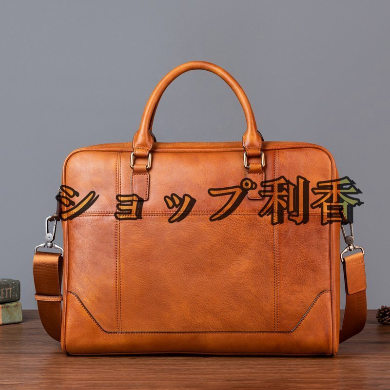 高品質 本革 牛革 レザー ハンドメイド メンズ 斜めがけ 2way ヌメ 革 手作り ショルダーバッグ ビジネスバッグ_画像2