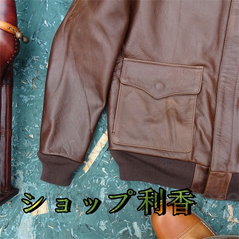 新品　A2 フライトジャケット メンズ ジャケット 1.8mm カウハイド 牛革 革ジャン ブラウン S～4XL 選択_画像9