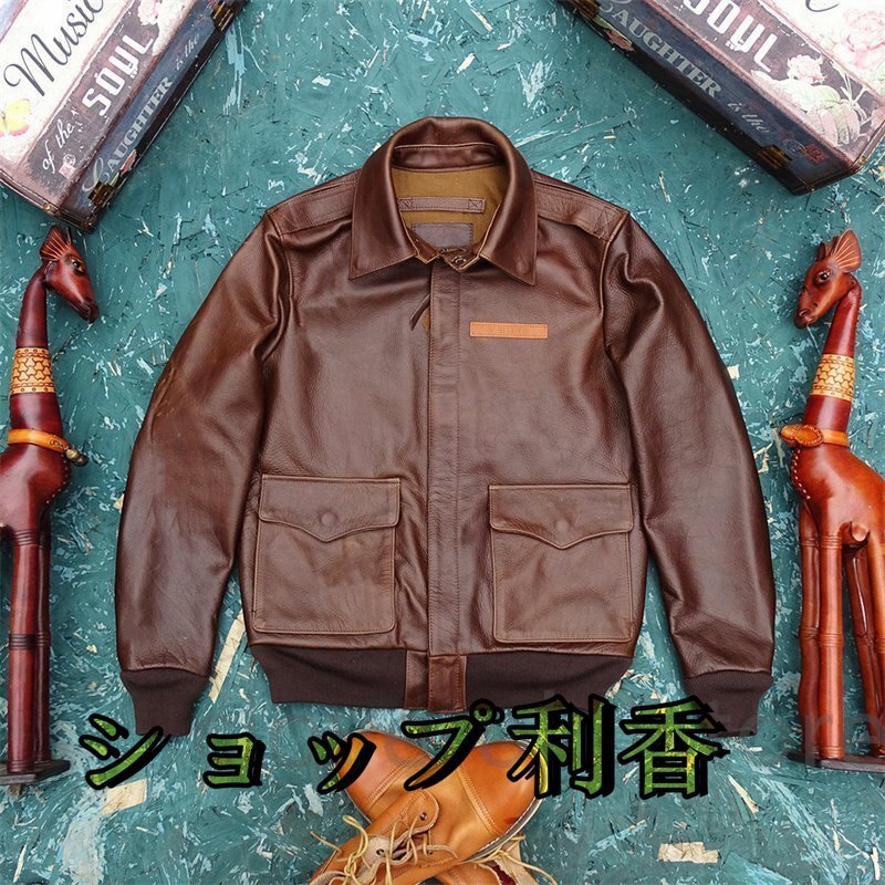 新品　A2 フライトジャケット メンズ ジャケット 1.8mm カウハイド 牛革 革ジャン ブラウン S～4XL 選択_画像1