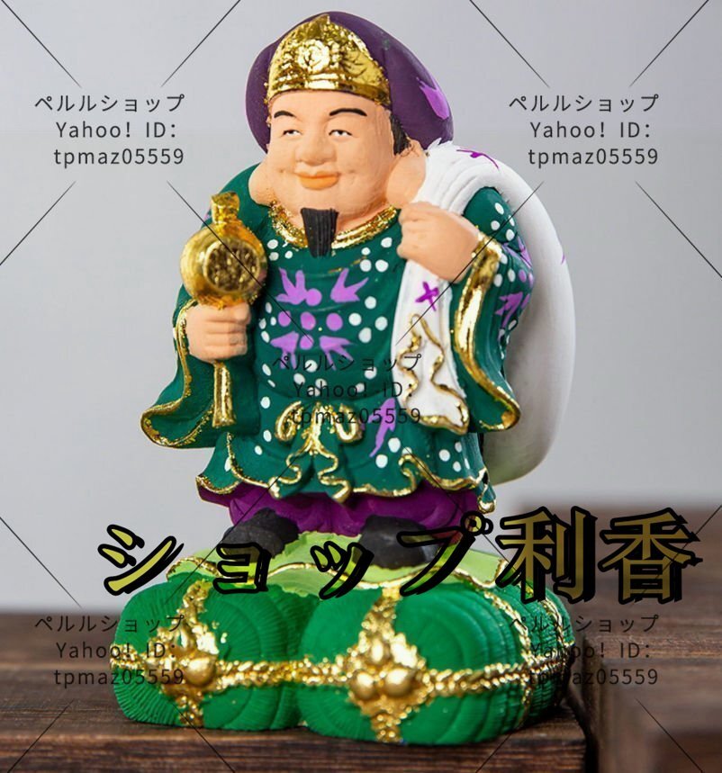 密教法具 寺院仏具」極上品 大黒天立像 財神 福神 仏教芸術品 ヒノキ檜木製 仏壇付き 緑_画像2