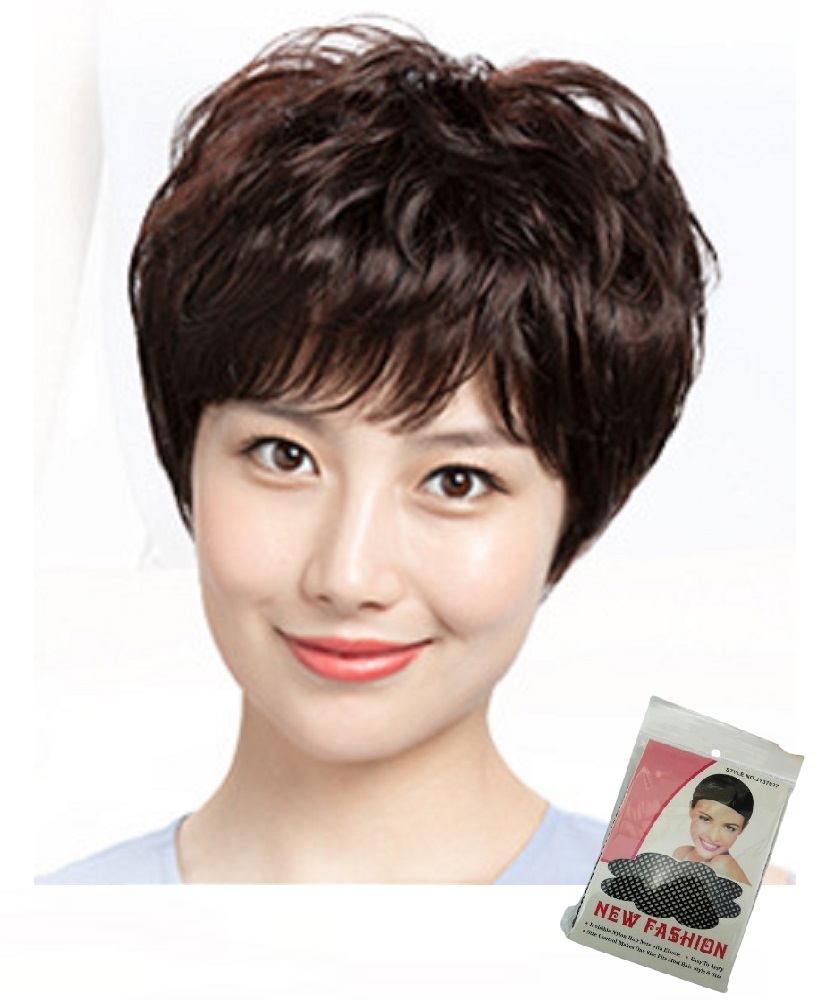 [ with translation ] wig full wig Short perm heat-resisting net attaching pile . have nature natural wig woman woman equipment ( light brown )