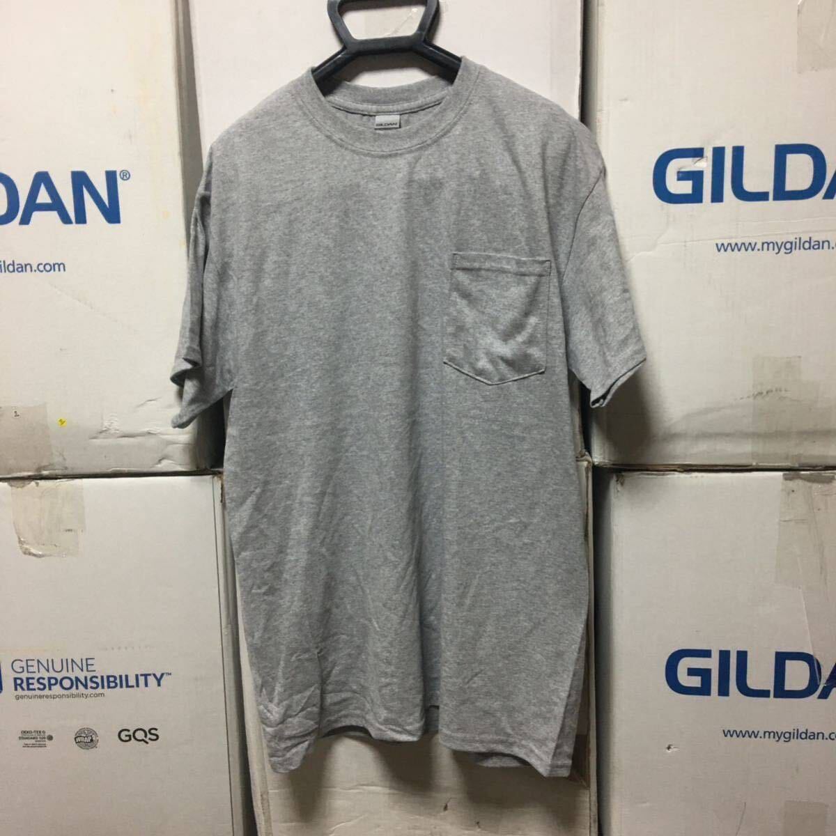 GILDAN スポーツグレー XLサイズ 灰色 半袖無地Tシャツ ポケット付き 6.0oz ギルダン_画像1