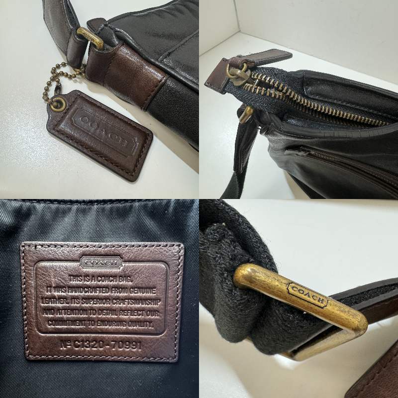 H25167●COACH コーチ 70991 レザー ショルダーバッグ 斜め掛け メンズ レディース ブラック系 中古品の画像10