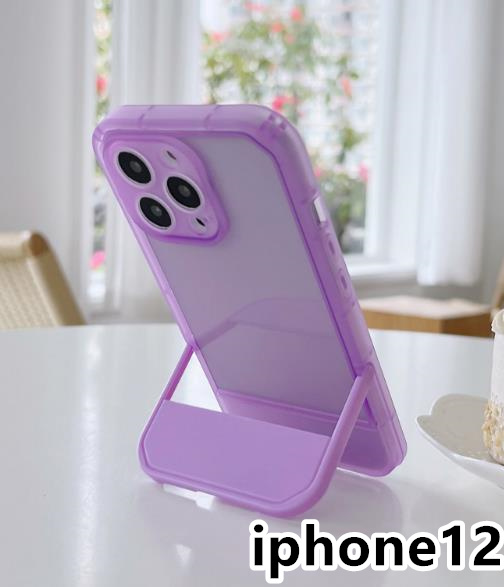 iphone12ケース カーバー スタンド付き　半透明　お洒落　韓国　軽量 ケース 耐衝撃 高品質 紫342_画像1